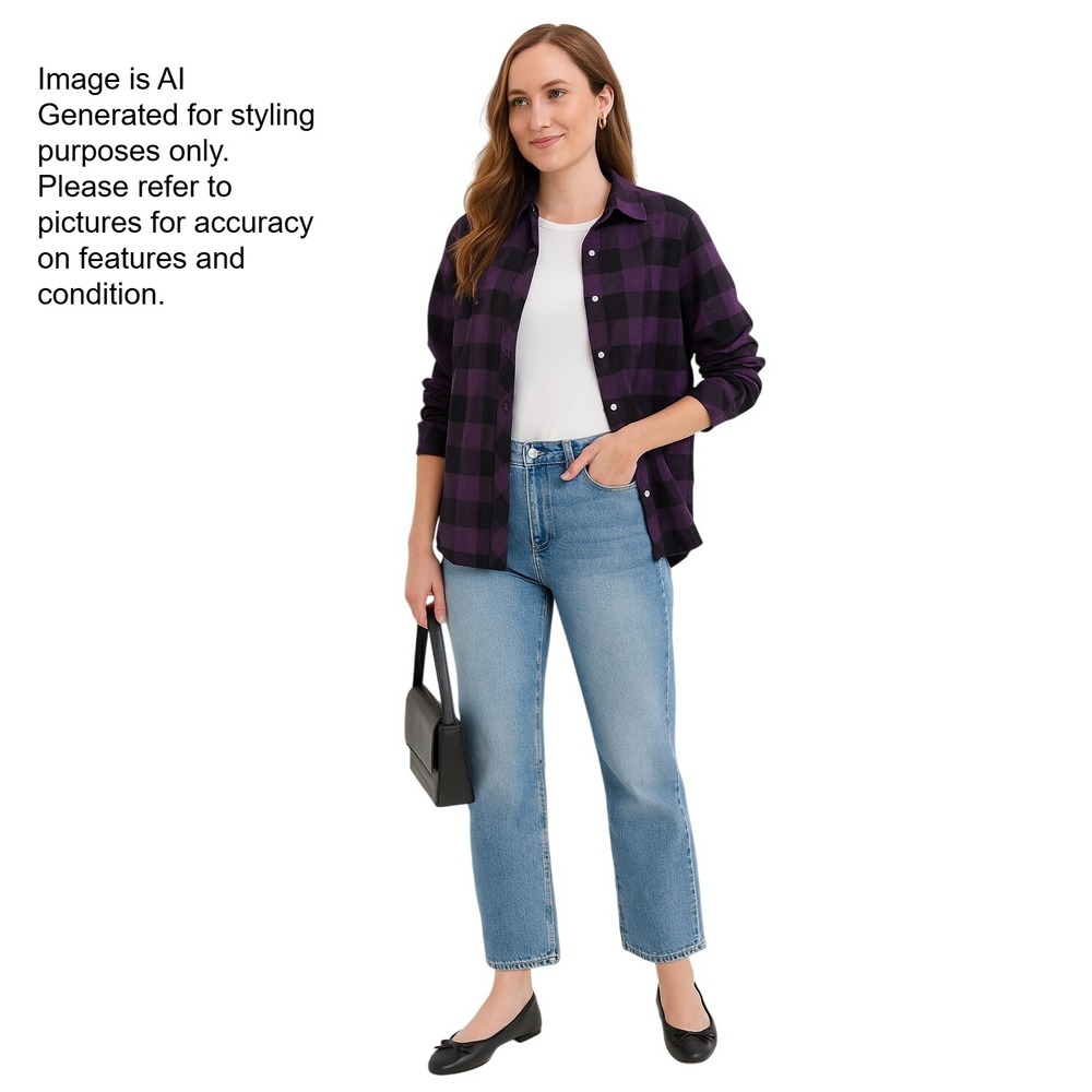 Tuckernuck Purple Black Buffalo Plaid Snap Button Flannel Tunic Top Preppy XL